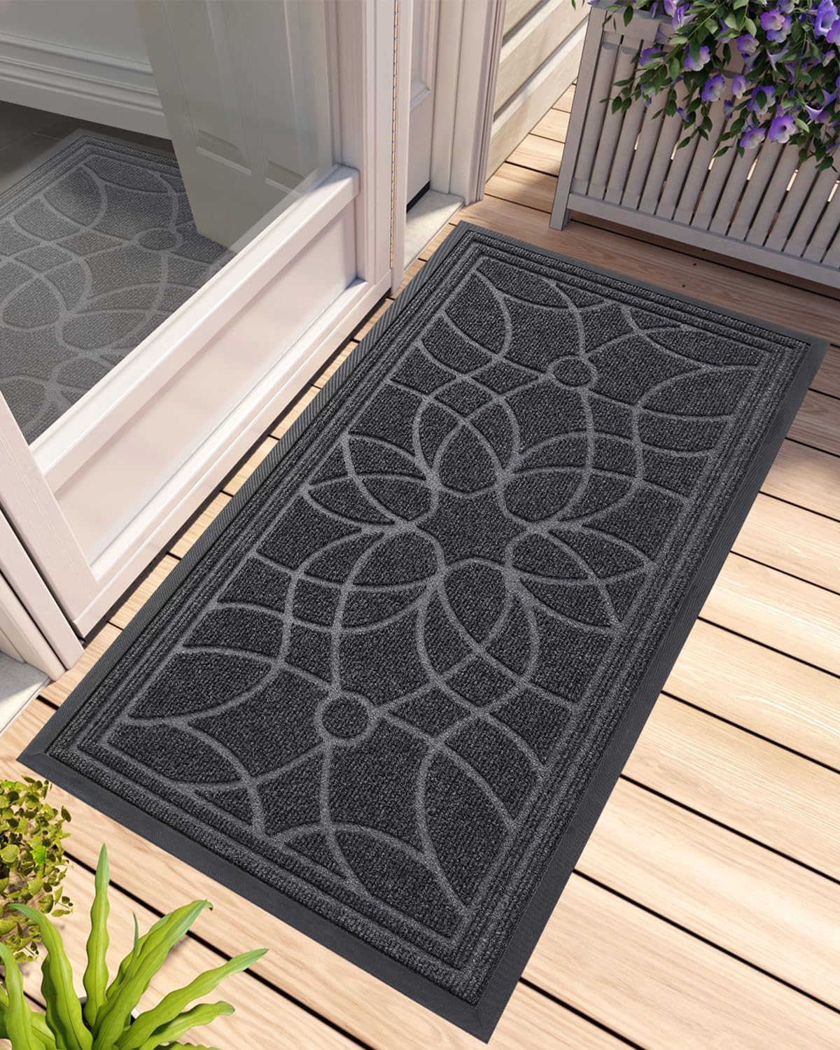 DEXI Front Door Mat Outside Entrance, Heavy Duty Non Slip Low Profile Doormat for Entryway, Trap Dirt and Moisture Welcome Mats, Easy Clean, Patio, Garage, 3x2, Blue