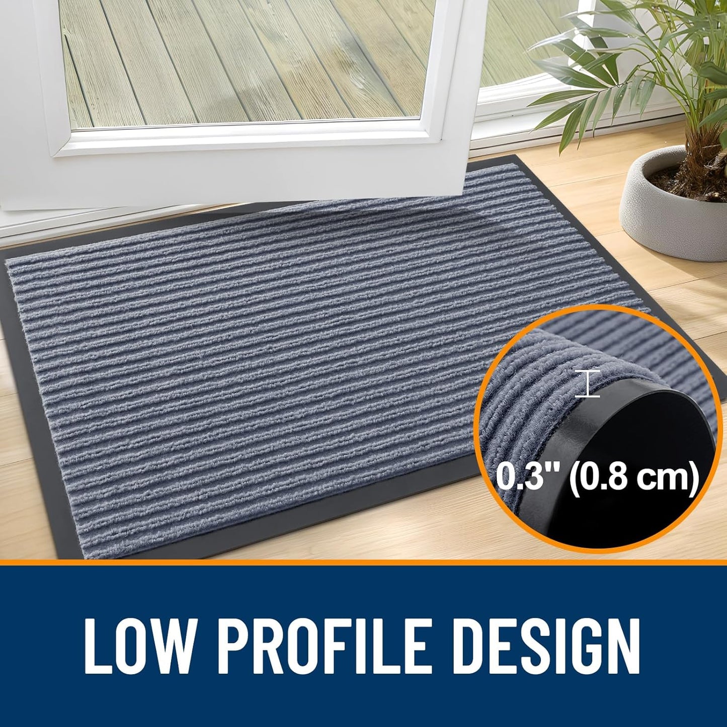 OLANLY Front Door Mat Indoor Outdoor Entrance, 2-Pack 29.5 x 17 Inch, Waterproof Heavy Duty Doormat, Fade Resistant, Low Profile, Easy Clean Patio Porch Welcome Floor Mats for Entry, Grey