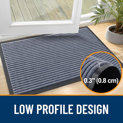 OLANLY Front Door Mat Indoor Outdoor Entrance, 2-Pack 29.5 x 17 Inch, Waterproof Heavy Duty Doormat, Fade Resistant, Low Profile, Easy Clean Patio Porch Welcome Floor Mats for Entry, Grey