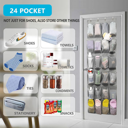 Over The Door Shoe Organizer with 24 Large Breathable Mesh Pockets Sturdy Closet Door Shoe Storage Holder Hanging SimpleHouseware Men Women Kids Shoe Holder for Rack (Black)