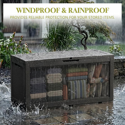 Waterproof Outdoor Storage Box Outside Deck Box Lockable Resin Bench UV Resistant Furniture Cushion Pool Tool Float Bin Patio Garden Porch (Black, 120 Gallon)
