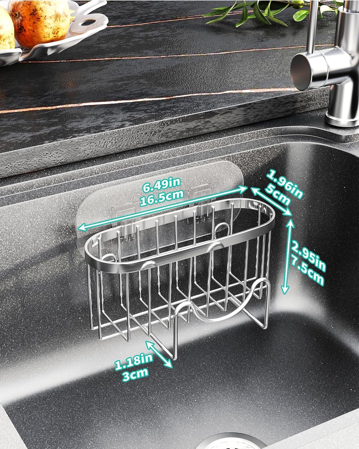 HapiRm Multifunctional Sponge Holder with Unique M-Shaped, 2 Installation Methods Kitchen Sink Caddy Organizer, Rustproof Stainless Steel Kitchen Organizers and Storage Essentials - Black