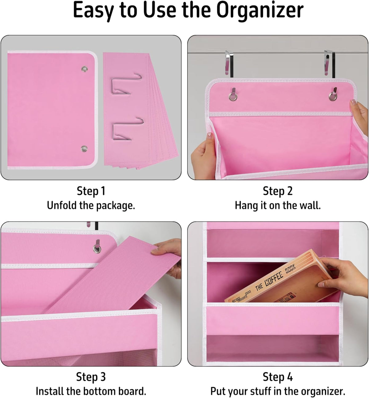 TYMENSH Pink Over Door Organizer with 5 Large Clear Pockets and 6 Side Mesh Pockets, Anti-Tilt Hanging Door Storage for Nursery, Bedroom, Bathroom, Closet, Toys, Baby Essentials