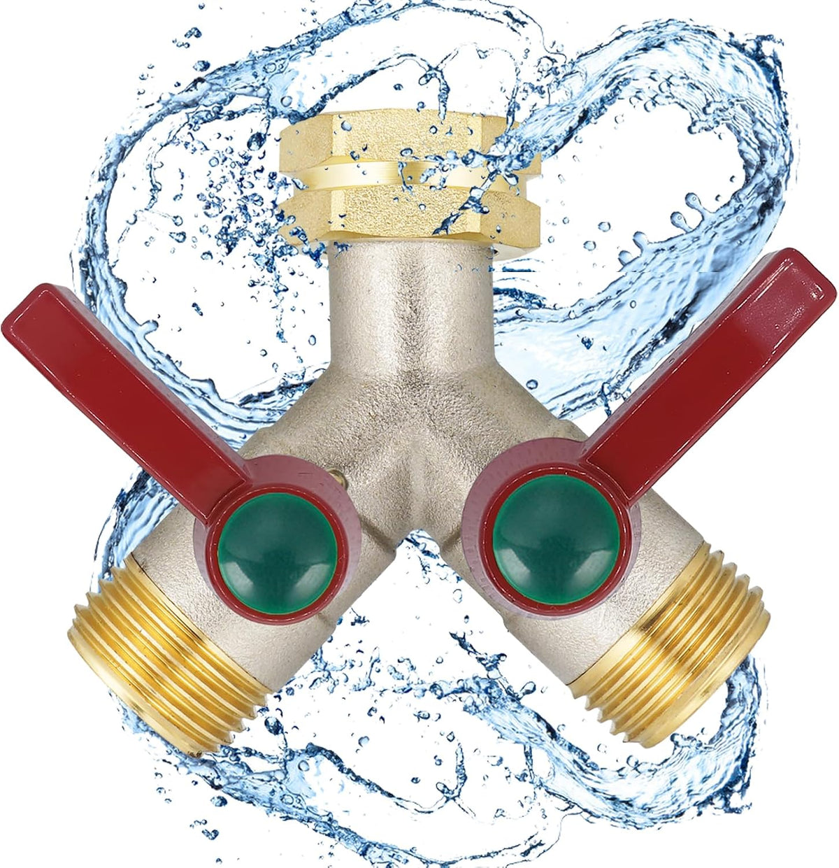 EJW Hose Splitter 2 Way, Garden Hose Splitters, Heavy Duty Faucet Splitter,Rv Brass Water Hose Y Splitter, Double Hose Connector, Spigot Splitter, Two Way Hose Manifold Valve 3/4 Inch GHT Thread.