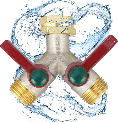 EJW Hose Splitter 2 Way, Garden Hose Splitters, Heavy Duty Faucet Splitter,Rv Brass Water Hose Y Splitter, Double Hose Connector, Spigot Splitter, Two Way Hose Manifold Valve 3/4 Inch GHT Thread.