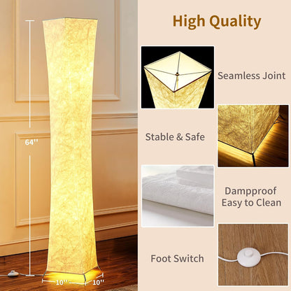 chiphy Floor Lamp, Dimmable 61" Tall Standing Lamp, 3 Levels Adjustable Brightness 12Wx2 LED Bulbs, Column Floor Light w/White Fabric Shade, Home Decor for Living Room, Bedroom, Kids Room