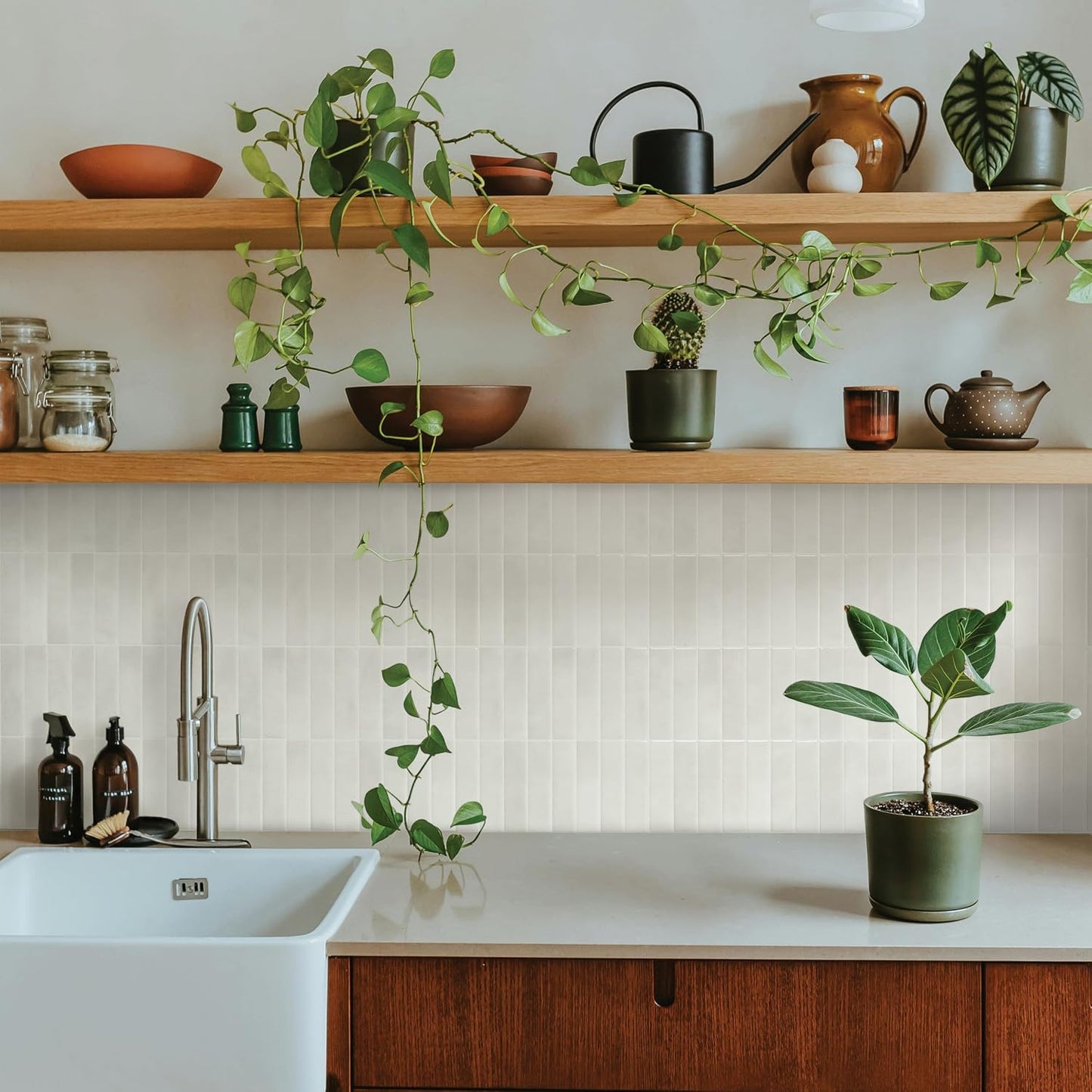 Smart Tiles Peel and Stick backsplash, Stacked White & Grey, 11.43"x9" | Pack of 5 (3.5 sq ft), Glossy, Heat/Moisture Resistant, Low VOC, Kitchen/Bathroom, Renter Friendly, Made in Canada