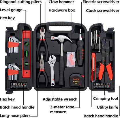 Basic Home Tool Set Household Tool kit for General Repair 8 Pcs | Includes Claw Hammer, Pliers ,Tape Measure, Phillips & Flathead Screwdriver, Electric Pen, Utility Knife, Insulating Tape
