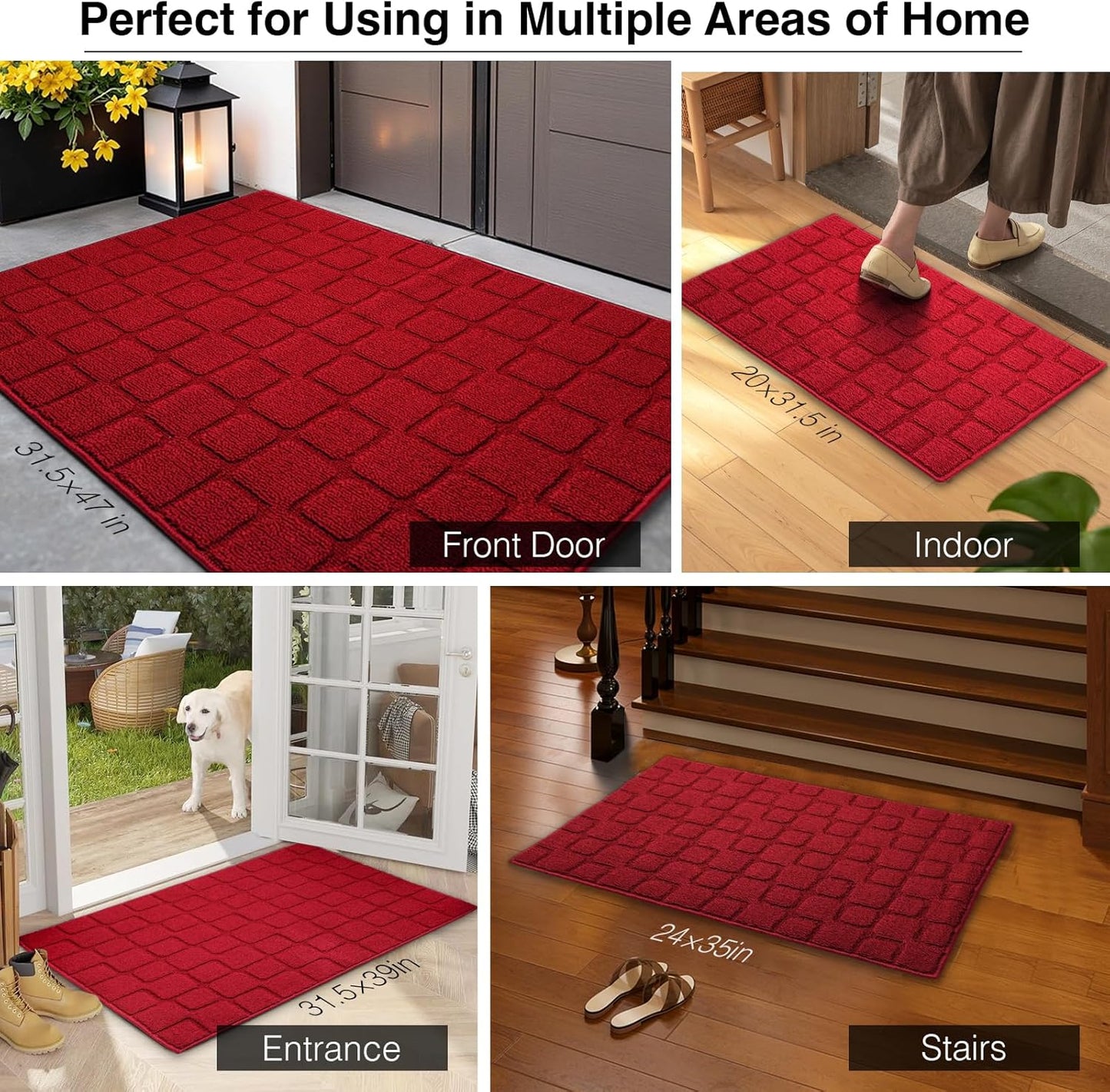 Front Door Mat Outside Entrance, Outdoor Indoor Door Mats for Entryway, Entrance, Entry, Patio, Waterproof Non Slip Doormat, Low-Profile, 20" × 31.5“, Black