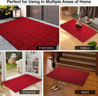 Front Door Mat Outside Entrance, Outdoor Indoor Door Mats for Entryway, Entrance, Entry, Patio, Waterproof Non Slip Doormat, Low-Profile, 20" × 31.5“, Black
