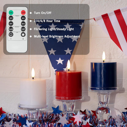 White Flameless Candles Set of 3 (3"x3") Battery Operated LED Pillar Candles with Remote and Timer, Real Wax Flickering Candles for Fireplace Bedroom Living Room Home Decor and Indoor Use
