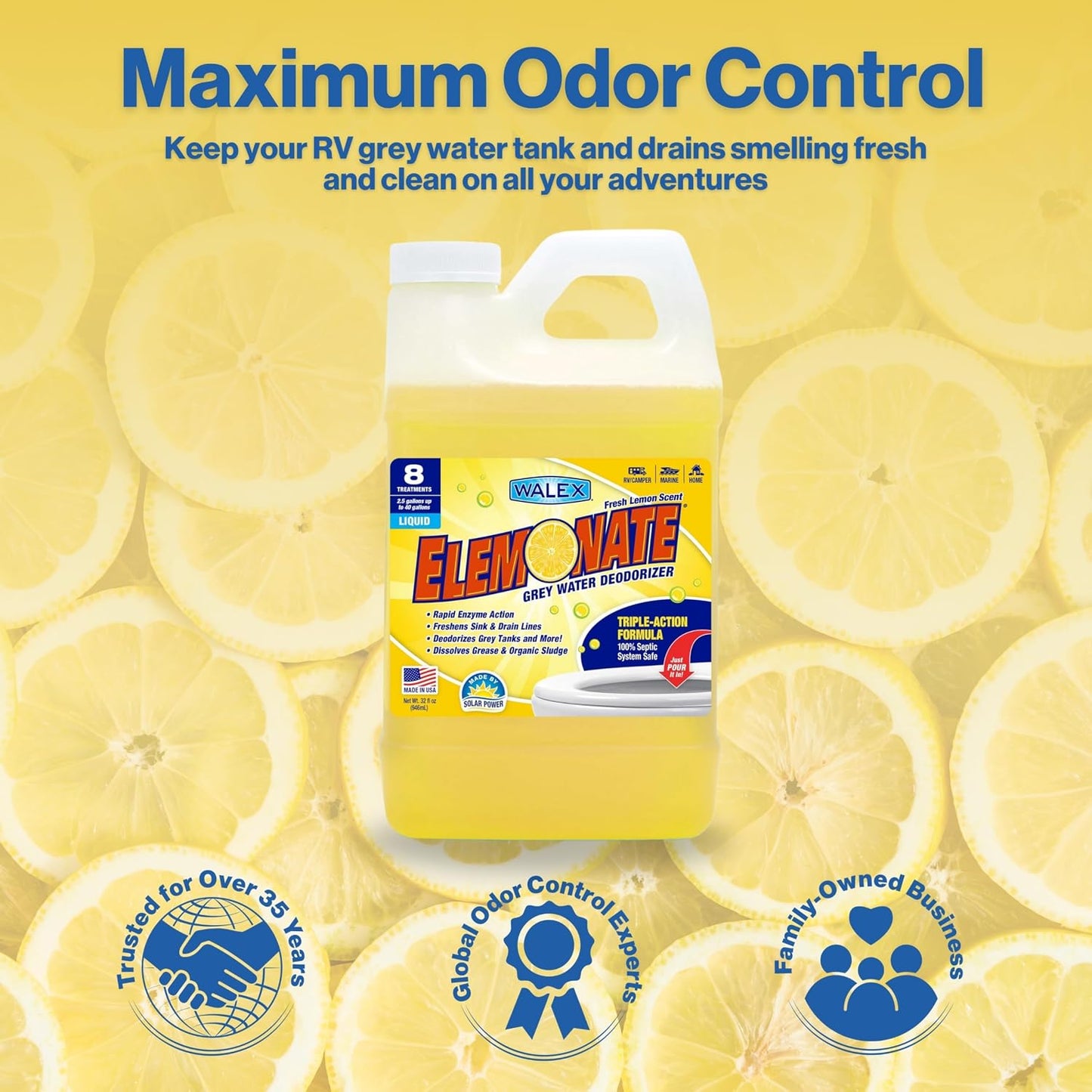 Walex Elemonate RV Grey Water Tank Deodorizer Tablets - Fresh Lemon, 5-Pack