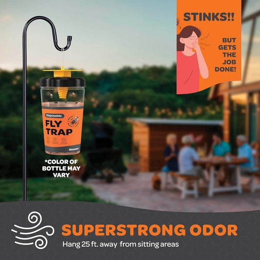Fly Traps Outdoor [Set of 2] with Dissolvable Non-Toxic Bait - Reusable Hanging Bug Catcher Killer for All Flies for Outside Bug Control Patios, Barns, Ranches Etc. Hanging Fly Traps with Tie Included