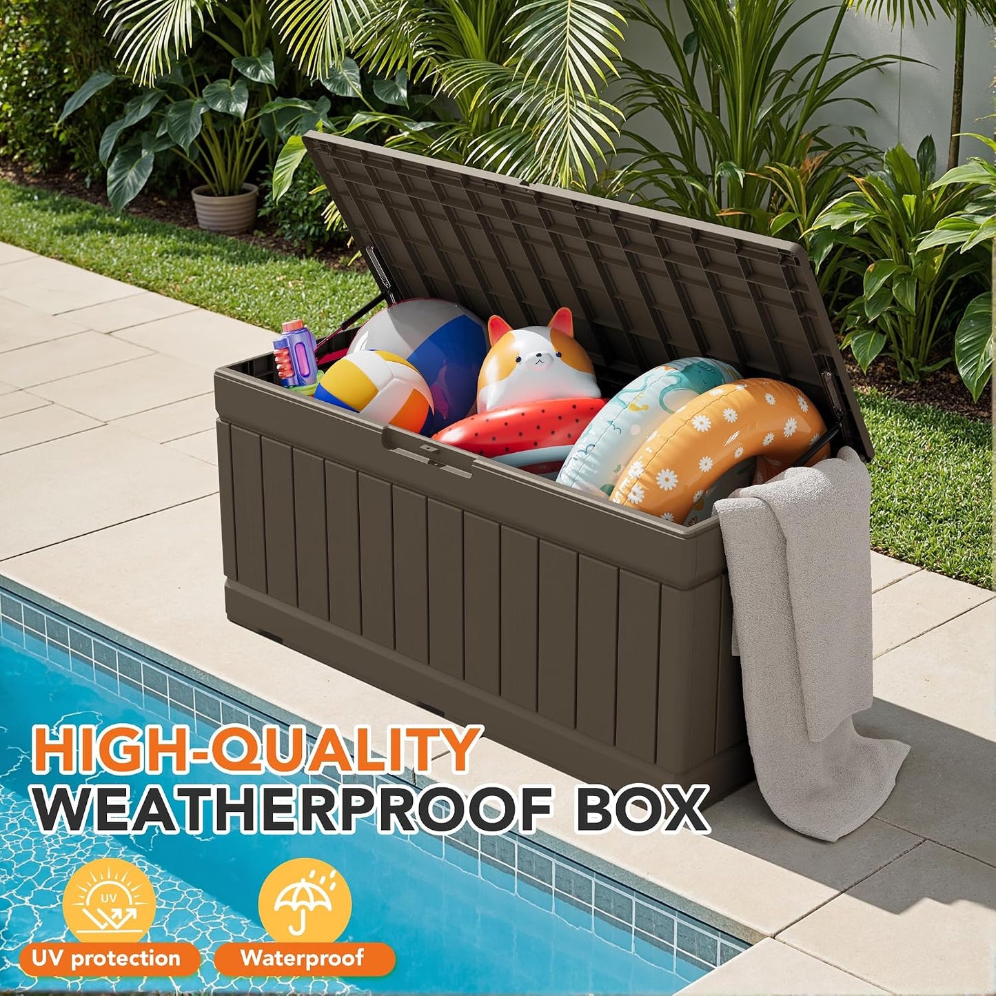 32 Gallon Deck Box Outdoor Indoor Waterproof Storage Box for Patio Furniture, Pool Accessories, Garden Tools, and Cushion Storage, Black