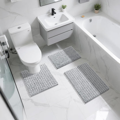 Yimobra Bathroom Rugs Non Slip Washable - Ultra Soft Absorbent Chenille Bath Mat, Quick Dry Shaggy Floor Carpet for Tub Shower, Gray Home Decor Accessories, 24x17 Inch