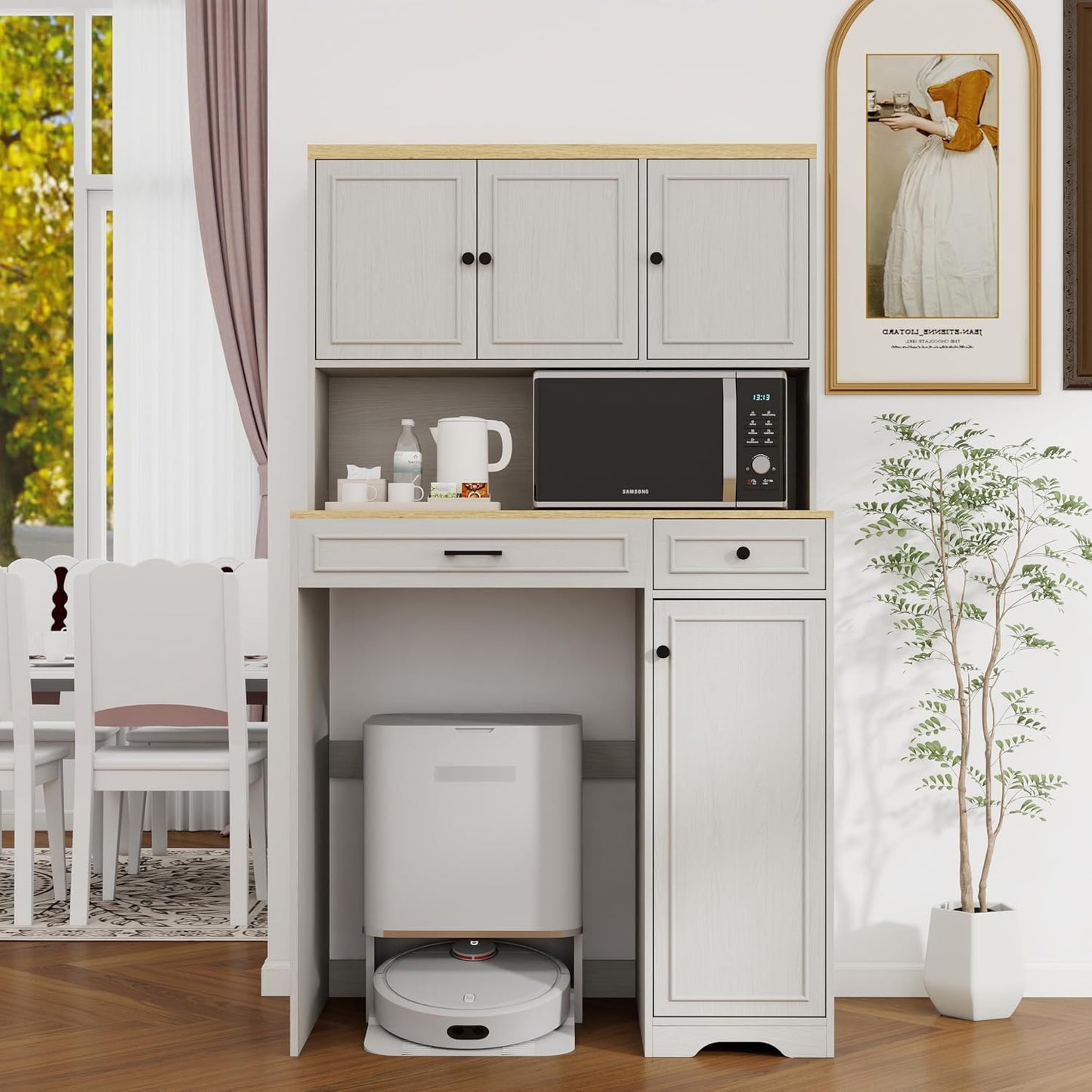 Locsear Unique Pantry Combines Robot Vacuum Cabinet and Laundry Hamper, Over The Washer or Dryer Storage Shelves, Compact Washing Machines with a Width of Less Than 27 inches