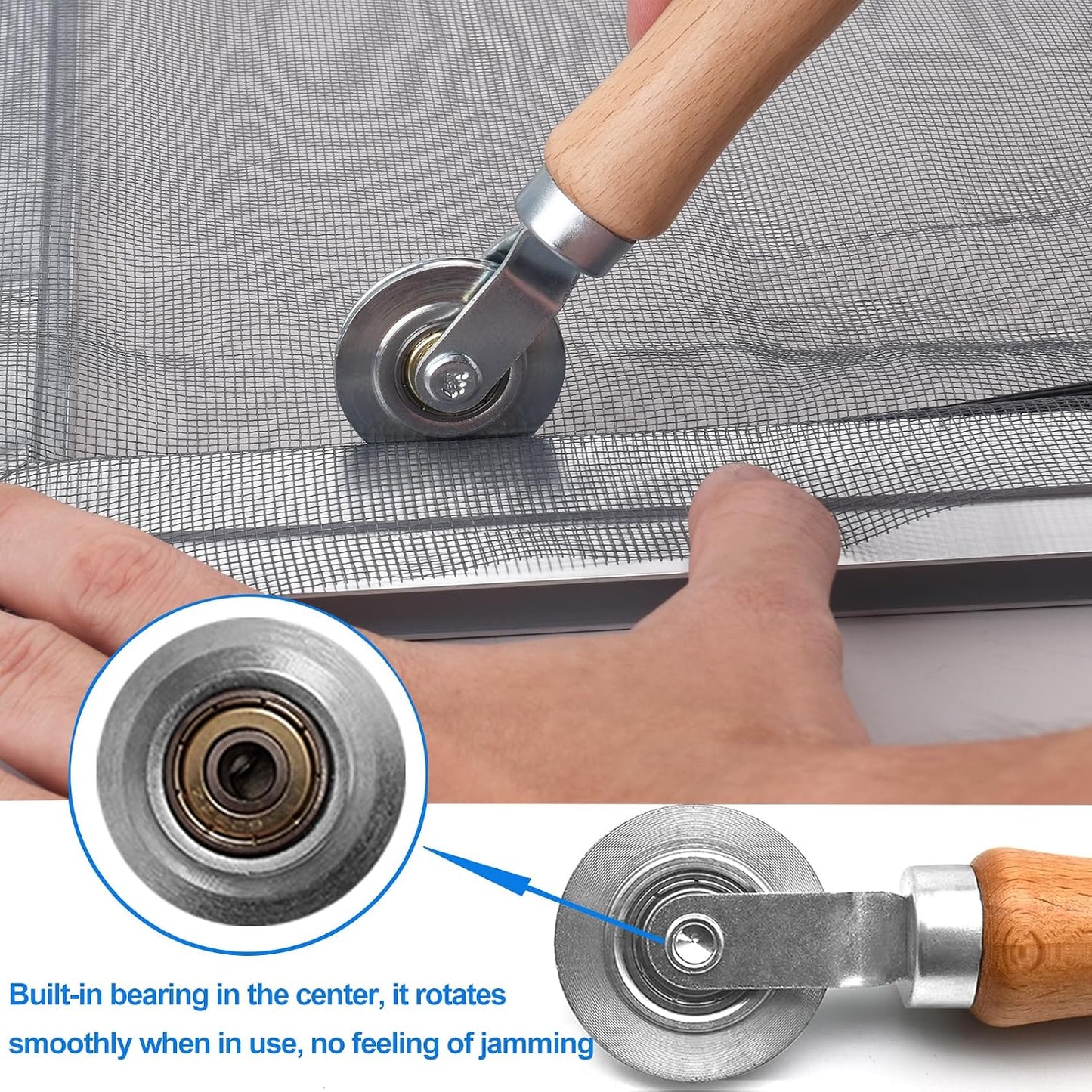 BAYTORY Upgrade Window Screen Repair Kit, Steel/Nylon Roller Tool with Bearing | Spline Removal Hook and 12Pcs Screen Clips Replacement for Installing Door Mesh Screens