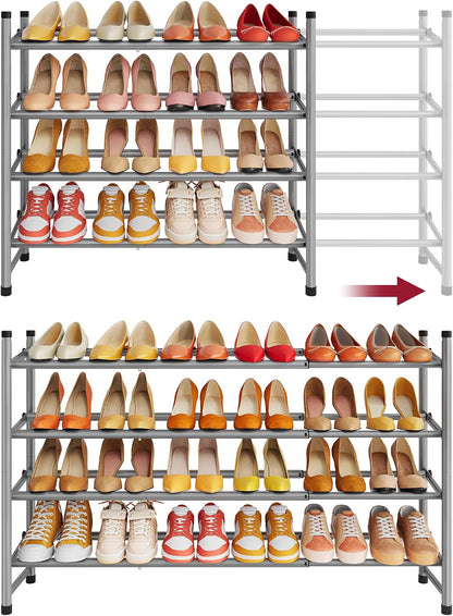 Tajsoon Expandable Shoe Rack for Closet 3 Tier, 28“-41“Adjustable & Stackable Shoe Shelf Storage, Metal Shoe Rack Organizer for Front Door Entrance, Closet, Garage, Entryway, Black