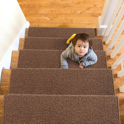 Brakki Bullnose Carpet Stair Treads, Non Slip Stair Treads for Wooden Steps Indoor, Stair Runner, Soft Stair Rugs, Edging Stair Protectors, Washable, 29.5"x9.5"x1.5" 14pcs, Beige