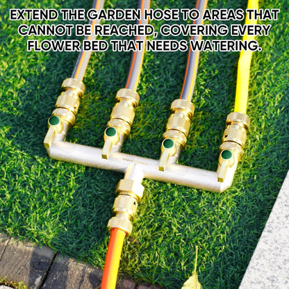 Heavy Duty Brass Garden Hose Splitter, 2-Way Faucet Splitter with 2 Extended Metal Handles, Outdoor Hose Splitter, GHT 3/4-Inch Heavy Duty Hex Female Inlet and 3/4-Inch Male Outlet, Nickel Plated