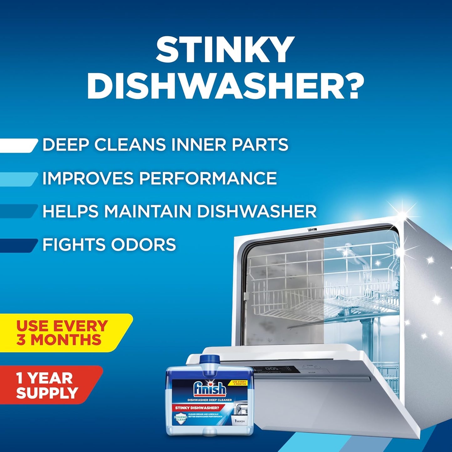 Finish Dishwasher Cleaner Liquid, Deep Cleans Hidden Grease & Limescale, Fights Odors & helps maintain Performance, 1 Year Supply, 8.45oz, (Pack of 8)