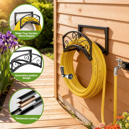 BOLITE Garden Hose Holder Wall Mount, Heavy Duty Metal Water Hose Holder with Basket for Outside, Hose Storage Holds 150FT Water Pipe for Yard, Lawn, Garden, Farm, Gifts for Women Men
