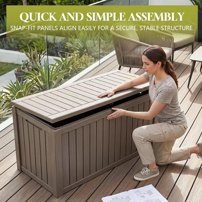 Waterproof Outdoor Storage Box Outside Deck Box Lockable Resin Bench UV Resistant Furniture Cushion Pool Tool Float Bin Patio Garden Porch (Black, 120 Gallon)