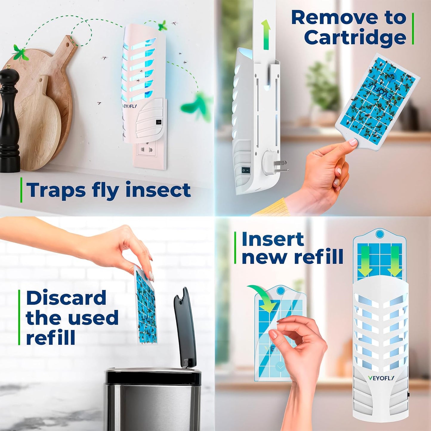 VEYOFLY Fruit Fly Traps for Indoors (2 Device + 6 Refills), Gnat Trap Indoor Plug in, Bug Traps, Flying Insect Trap, Gnat Traps for House Indoor, Fly Trap Indoor for Home Bug Light, Gnats Catcher