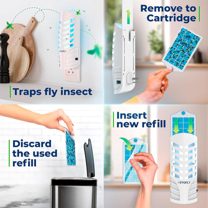 VEYOFLY Fruit Fly Traps for Indoors (2 Device + 6 Refills), Gnat Trap Indoor Plug in, Bug Traps, Flying Insect Trap, Gnat Traps for House Indoor, Fly Trap Indoor for Home Bug Light, Gnats Catcher