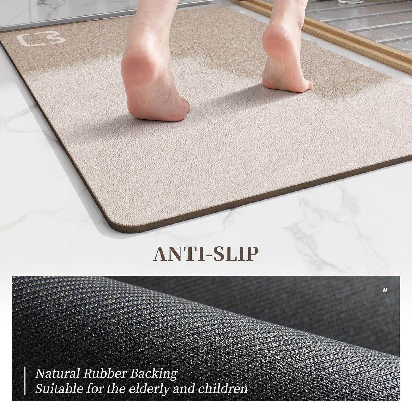 Diatomaceous Earth Bath Mat Rugs Super Absorbent Diatomite Stone Bath Mat Non Slip Quick Dry Thin Bathroom Mat Fit Under Door, Floor Rugs in Front of Bathtub, Shower Room, Sink,15.7"x23.6", Grey