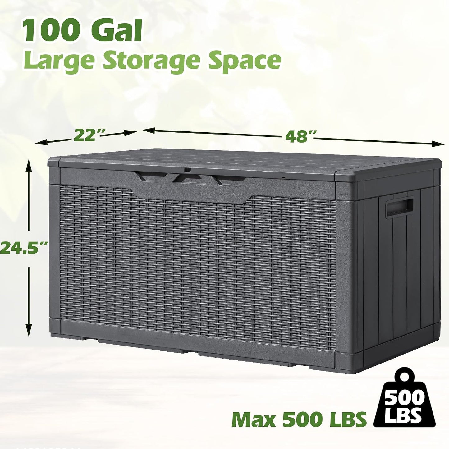 Greesum Outdoor Storage Box 31 Gallon Storage Box with Lid for Patio Furniture, Garden Tools, Pool Supplies, Waterproof and UV Resistant, Lockable, Dark Black