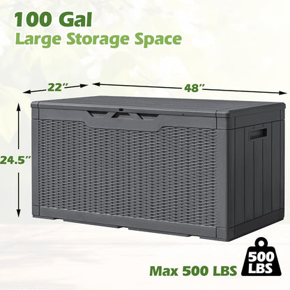 Greesum Outdoor Storage Box 31 Gallon Storage Box with Lid for Patio Furniture, Garden Tools, Pool Supplies, Waterproof and UV Resistant, Lockable, Dark Black