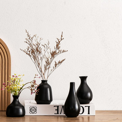 Small Ceramic Vase Set of 5, Modern White Vase, Bud Vase, Boho Decorative Vase for Fireplace, Entryway and Living Room, Centerpiece Table Decorations