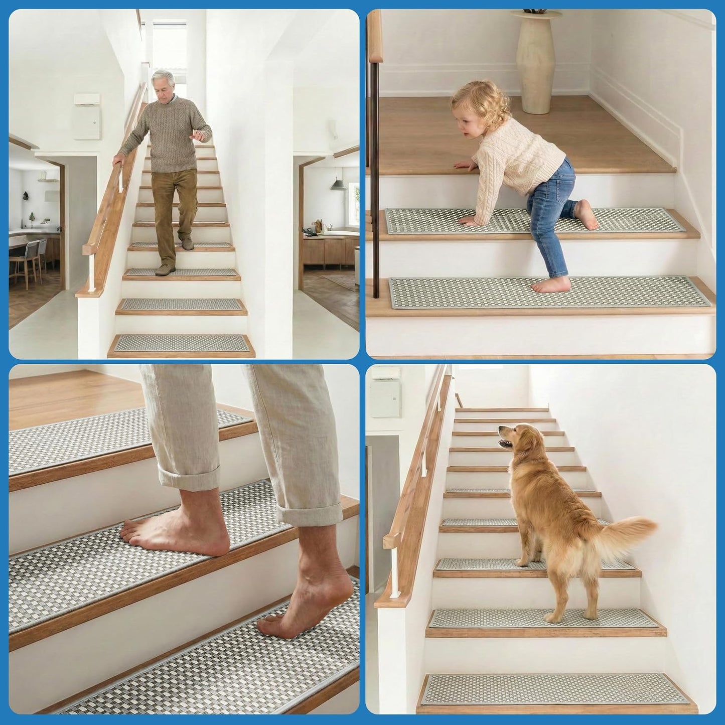 Chenille Stair Treads for Wooden Steps 8"x30" (15 Pack), Ultra Soft Non-Slip Carpet Stair Runners Indoor, Peel and Stick Self-Adhesive Step Rugs for Kids & Dogs, Machine Washable, Gray