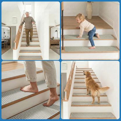 Chenille Stair Treads for Wooden Steps 8"x30" (15 Pack), Ultra Soft Non-Slip Carpet Stair Runners Indoor, Peel and Stick Self-Adhesive Step Rugs for Kids & Dogs, Machine Washable, Gray