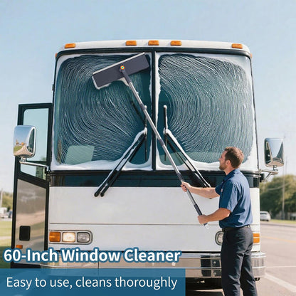 3 in 1 Window Squeegee for Home, Window Cleaning Kit with 60" Extension Pole, Professional Window Cleaner Tool for Outdoor Windows, Glass, Mirrors, Screens with 3 Microfiber Cloths & Screen Brush