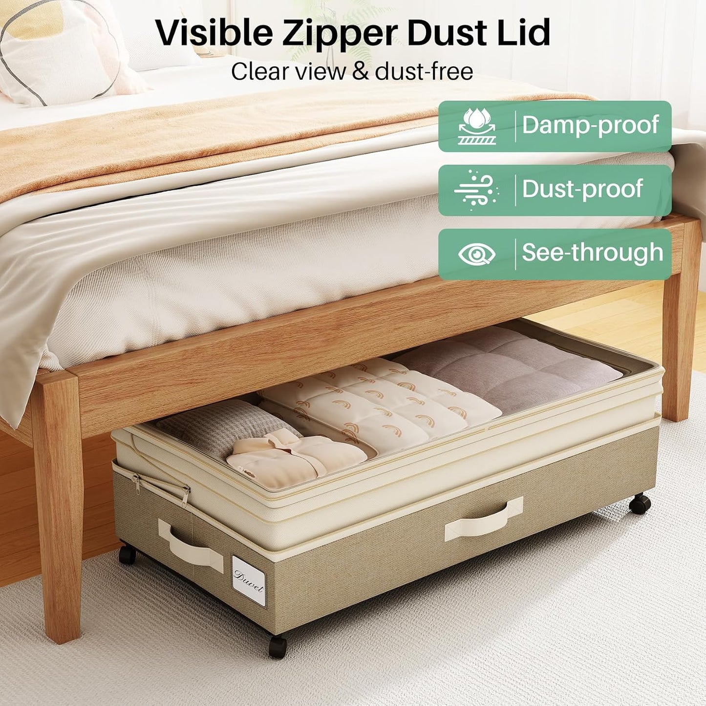 Kitstorack Under Bed Storage with Wheels 2Pack Height-adjustable Under Bed Storage Containers,Under Bed Shoe Storage Organizer with Clear Window&Label, Suitable for Clothes Storage, Gray