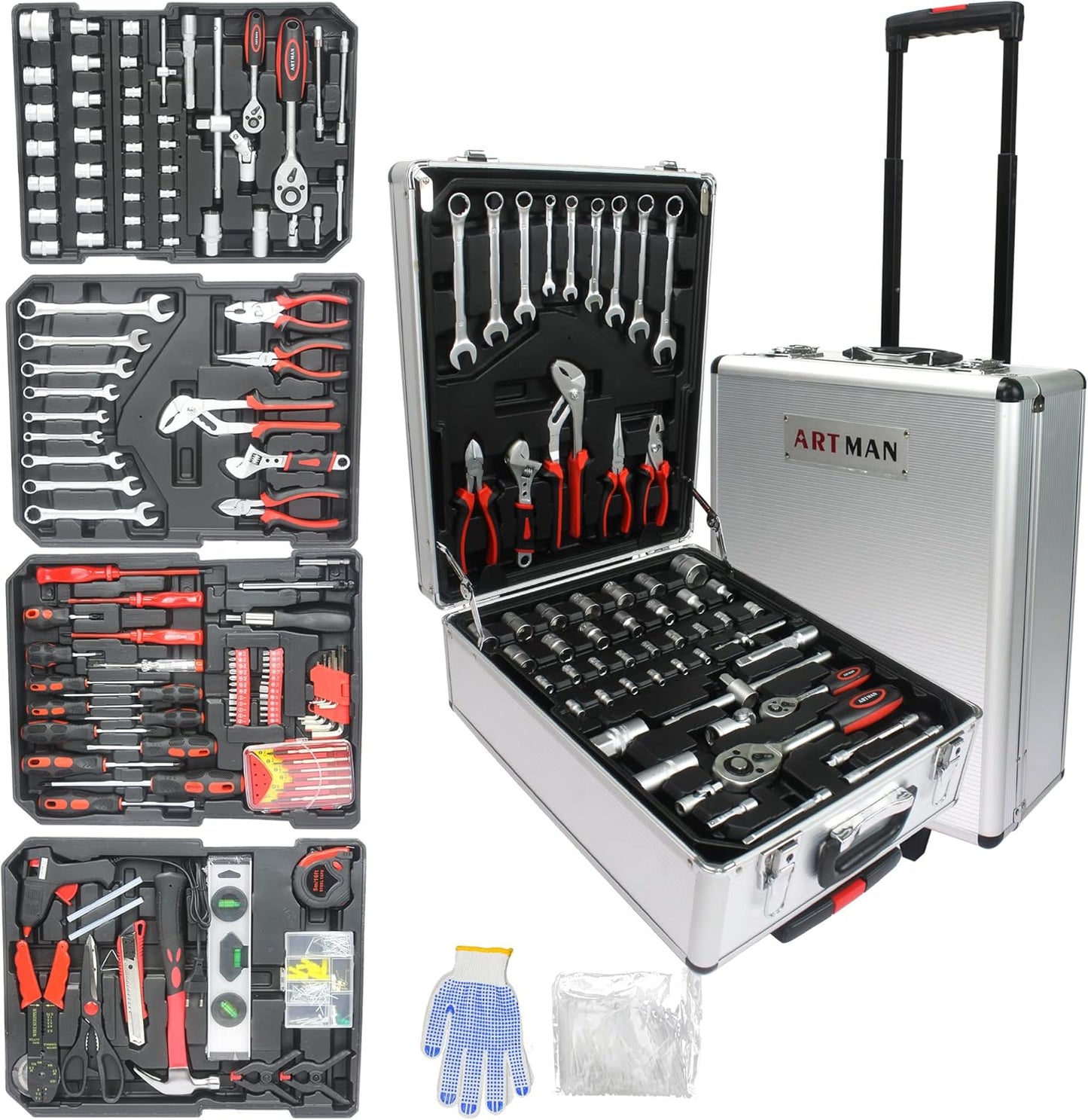 Campfun 899PCS Tool Set, Household Tool Kit with Rolling Tool Box, Complete Tool Box Set Hand Tool Set with Tool Box, Mechanic Tool Set Rolling Tool Set for Home/Auto Repair Tool Set, Black