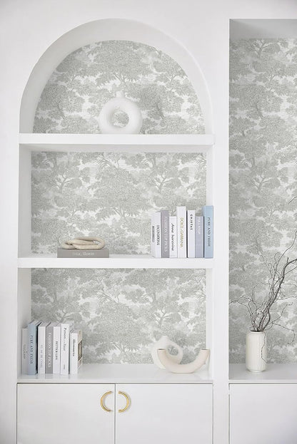 Safiyya Peel and Stick Wallpaper Beige Forest Contact Paper 17.3" x 118" Vintage Tree Wall Paper Renter Friendly Self Adhesive Removable Wallpaper for Bathroom Vinyl Off-White