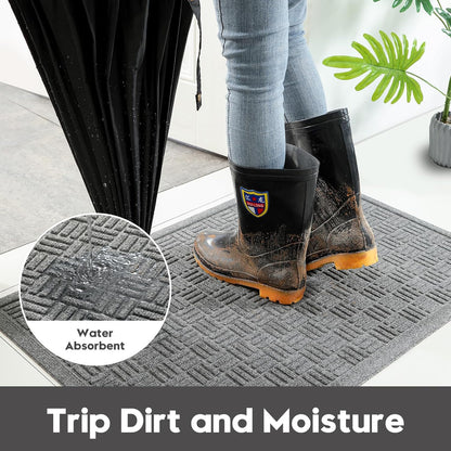 Mibao Front Door Mat, Heavy Duty Durable Welcome Mat for Outdoor Indoor, Dirt Trapper Waterproof Super Absorbent Door Mat for Entryway Outside Patio Porch, 29.5" x 17", Grey
