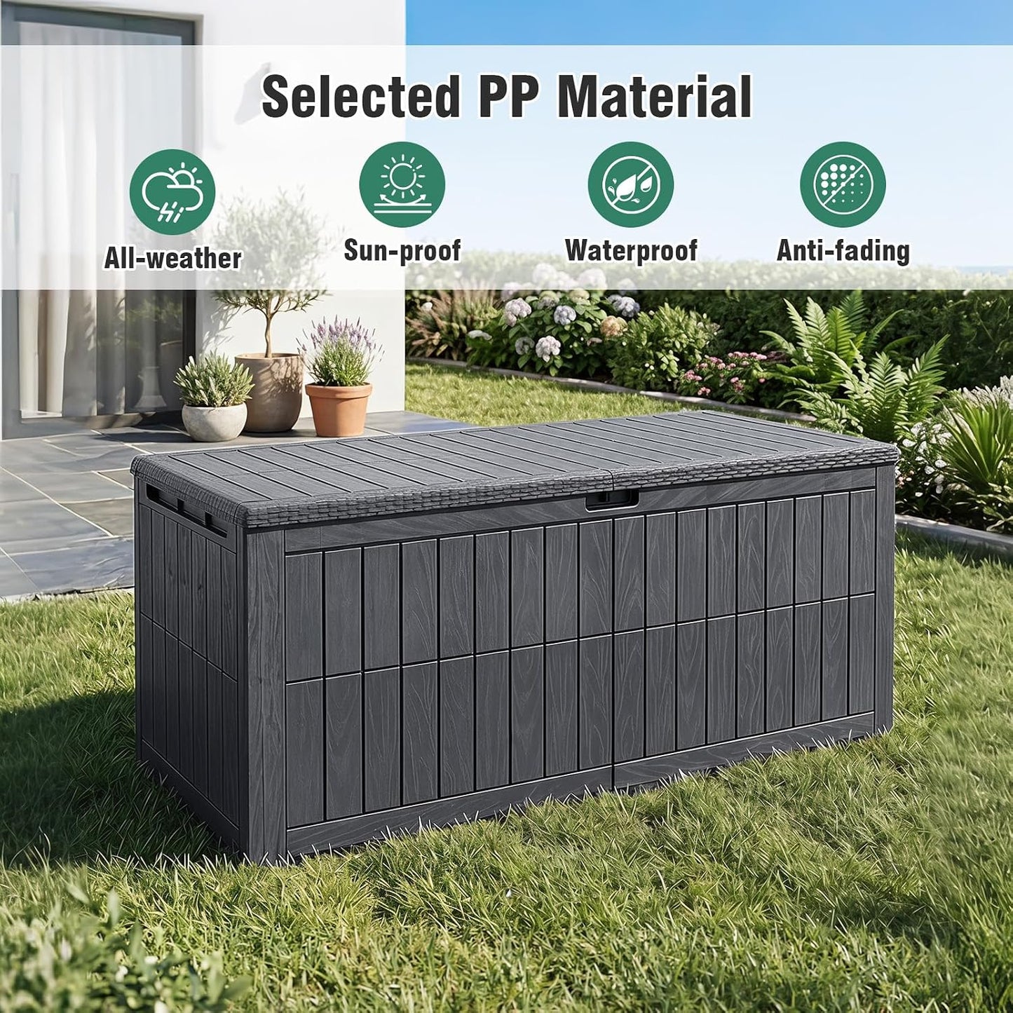 Tangkula 25 Gallon Waterproof Outdoor Storage Box with Lockable Lid | PP Resin, Wicker Patterned, Indoor Outdoor Use, Portable, Versatility, for Deck, Pool, Patio Cushions, Garden Tools