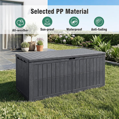 Tangkula 25 Gallon Waterproof Outdoor Storage Box with Lockable Lid | PP Resin, Wicker Patterned, Indoor Outdoor Use, Portable, Versatility, for Deck, Pool, Patio Cushions, Garden Tools