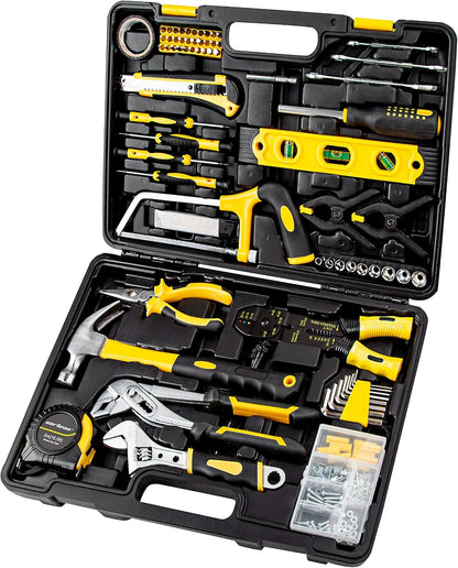 CARTMAN 136-Piece Household Tool Set, Home Repair Kit With Storage Case Box | Complete tool assortment for home repairs, office fixes, dorm needs, furniture setup, crafting, and everyday household fixes.