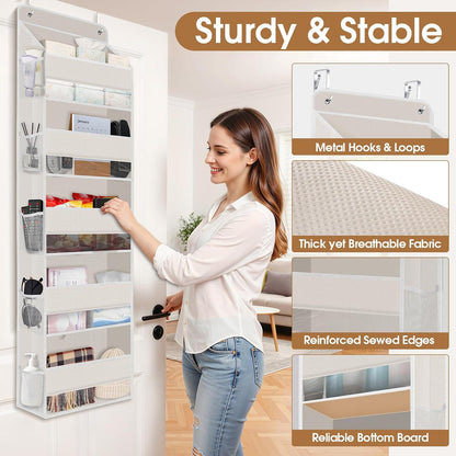 WISELIFE Over The Door Organizer Storage with 4 Large Pockets Door Hanging Organizer with Clear Windows behind The Door Storage for Nursery Bedroom Bathroom Pantry Closet and Baby Essentials Dark Grey