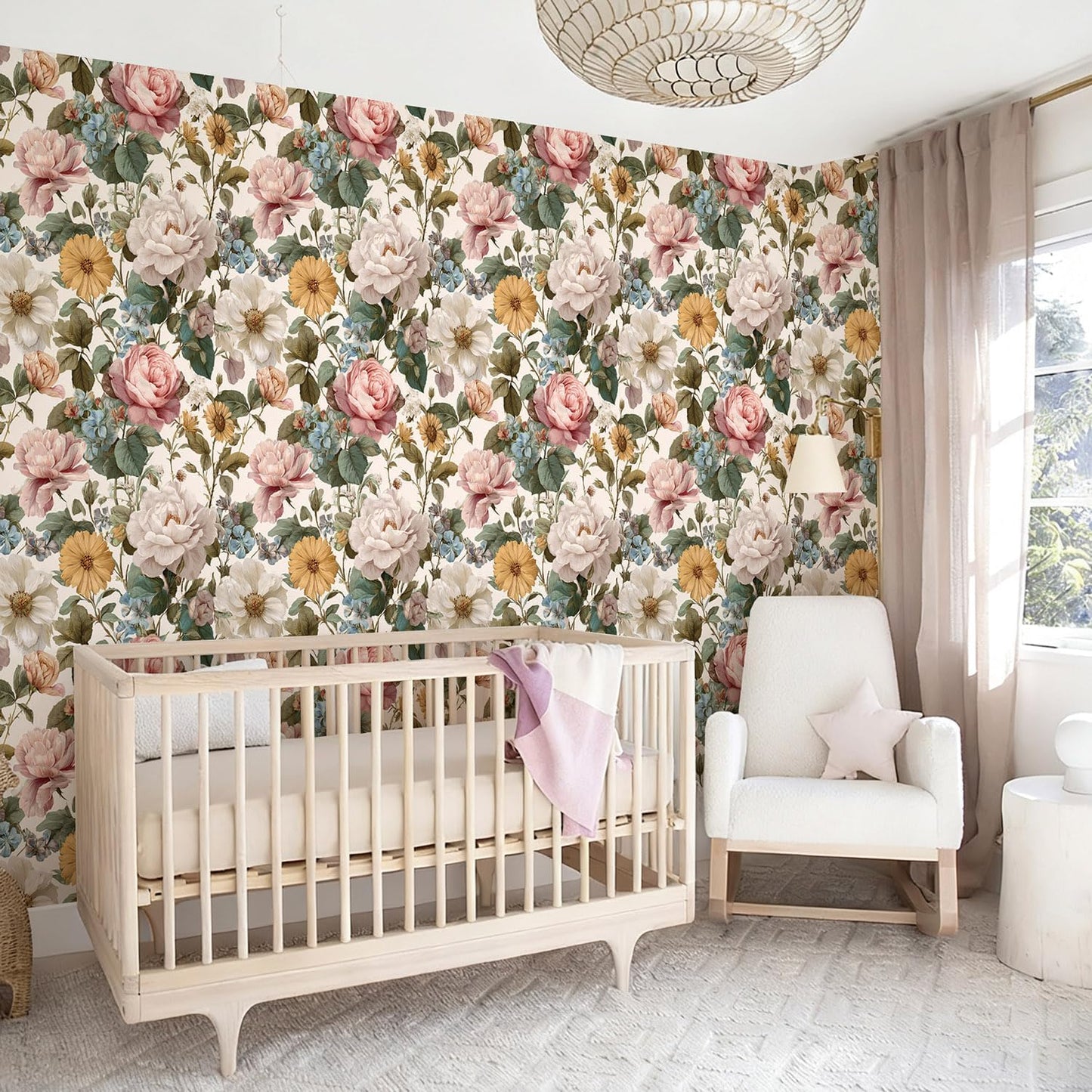 Orainege Pink Floral Peel and Stick Wallpaper Removable Self Adhesive Wallpaper 16.9inx118.1in Modern Wall Paper for Bedroom Bathroom Green Leaf Contact Paper for Cabinets
