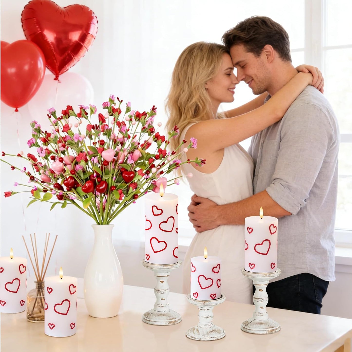 White Flameless Pillar Candles, Battery Operated Wax Candles with Remote, Flat Top Flickering Flameless Candles, LED Candle for Home, Wedding, Party Decor, Set of 3, Φ 3" H 4" 5" 6"