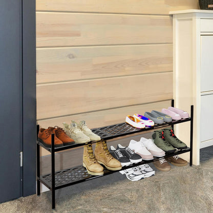 Shoe Rack, 45.6" Expandable Shoes Storage Metal Shoe Shelf Stand 2-Tier Stackable Boot Organizer for Closet, Entryway, Garage, Bedroom, Door Entrance, Black