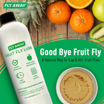 Fly Away Fruit Fly Liquid Lure - Trap Fruit Flies Fast. Safe Around Food. Fruit Fly Trap Indoor Bait for Kitchens, Restaurants, and Bars. Use Alone or as Refill for Fly Away Fruit Fly Trap Kit (12 oz)
