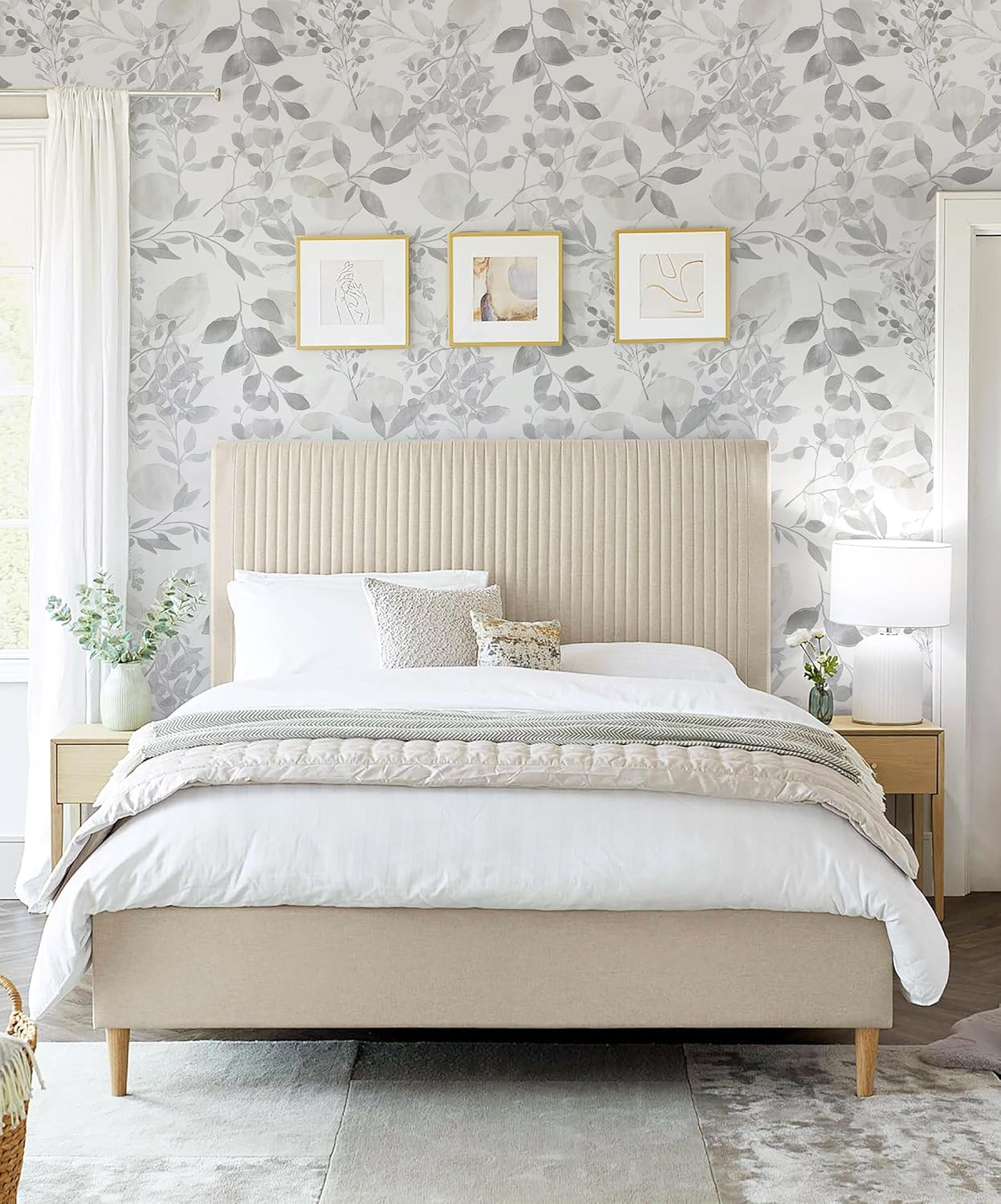 Safiyya Peel and Stick Wallpaper Boho Modern Beige Leaf Contact Paper Peel and Stick Wall Paper Self Adhesive Removable Wallpaper for Bedroom Bathroom Vinyl Roll 78.7"x17.3"