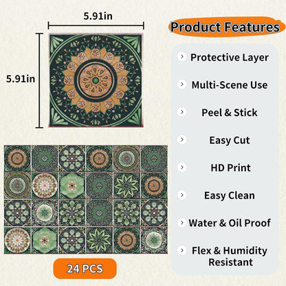 PVC Peel and Stick Tile Stickers 24Pcs Waterproof Removable Backsplash Wall Decals Self-Adhesive Subway Stickers for Kitchen Bathroom RV Instant DIY Upgrade Sticker (Style D, 3.94 x 3.94 Inch)
